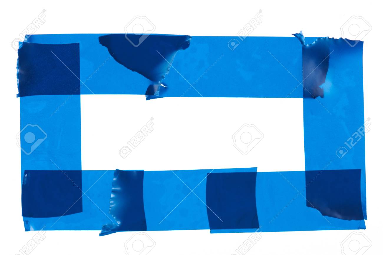 白い背景に分離されたマスキングテープからの青いフレーム の写真素材 画像素材 Image