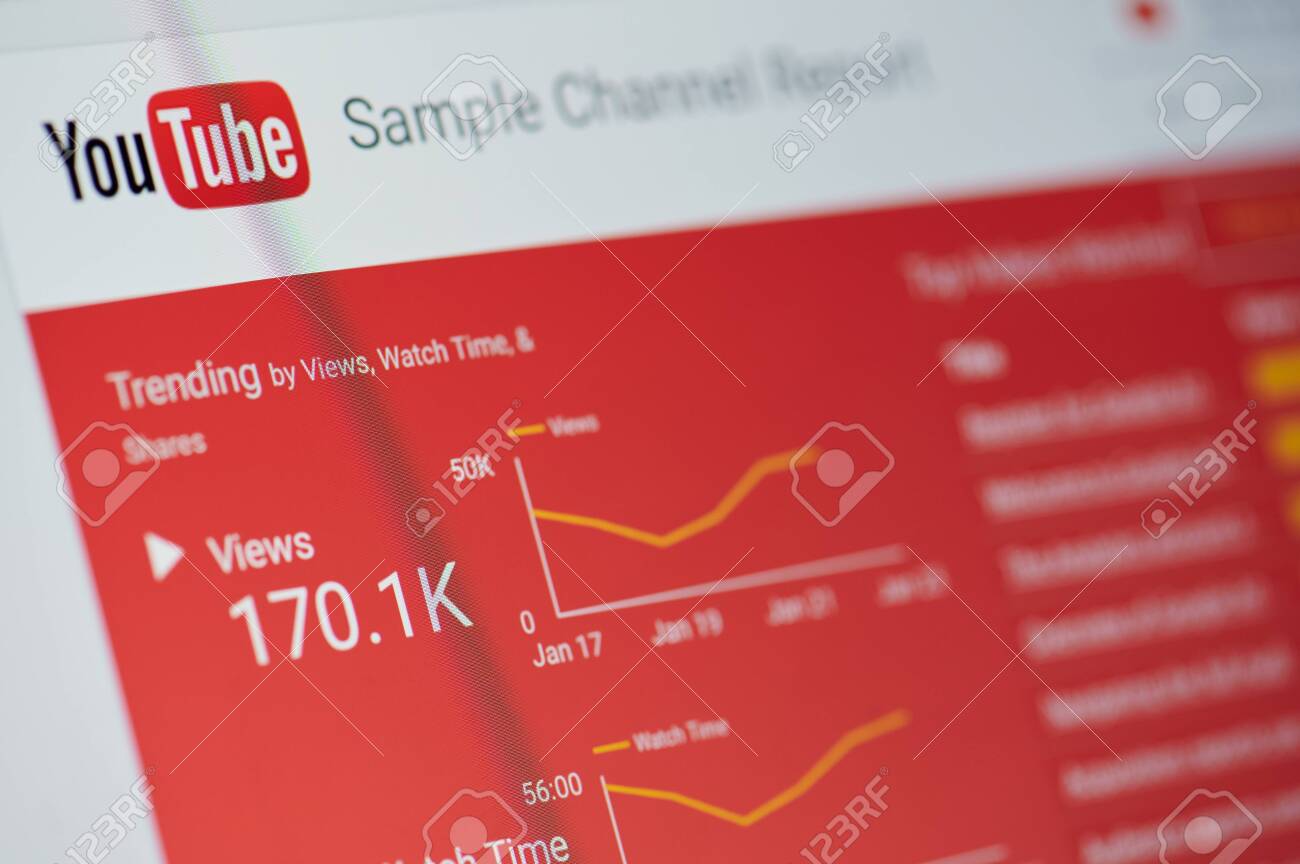 New york, USA - january 24, 2019: Youtube sample channel report menu on device screen pixelated close up view - 121444472 New york, USA - january 24, 2019: Youtube sample channel report menu on device screen pixelated close up view - 121444472