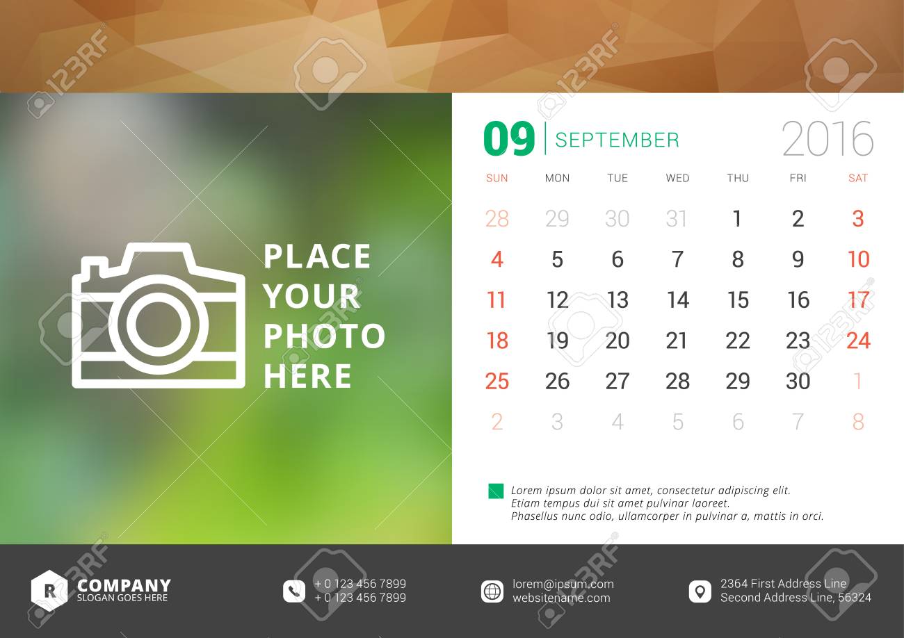 desk calendar 2016 vector design template week starts sunday