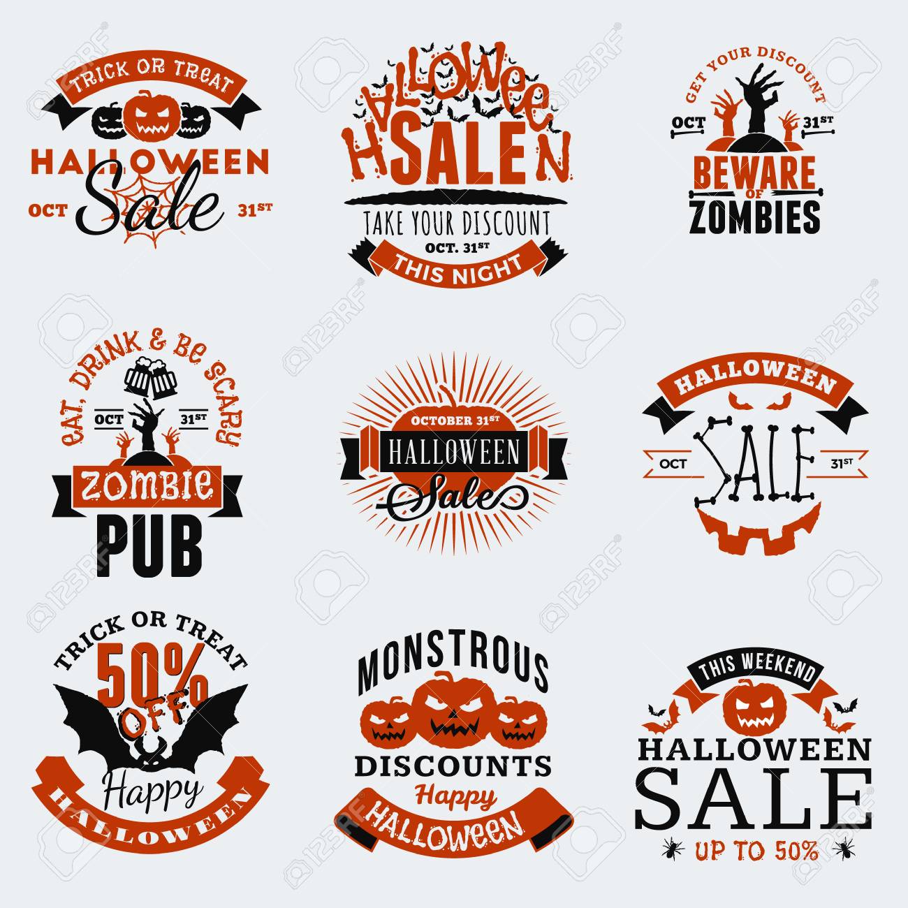 set of retro vintage happy halloween badges stickers labels happy halloween label