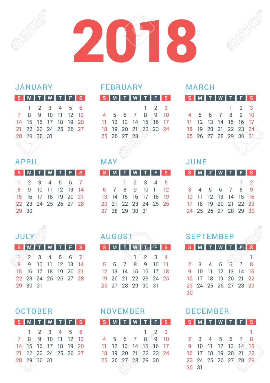 week calendar 2018