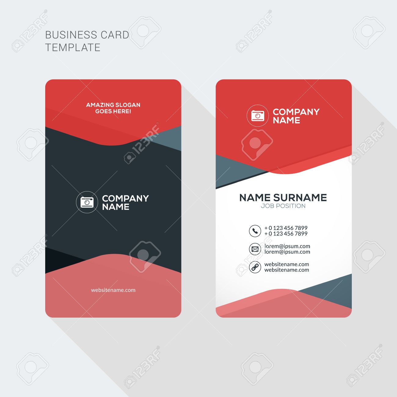 Modern Creative and Clean Two Sided Business Card Template. Flat Style Vector Illustration. Vertical Visiting or Business Card Template. Stationery Design - 52841529 Modern Creative and Clean Two Sided Business Card Template. Flat Style Vector Illustration. Vertical Visiting or Business Card Template. Stationery Design - 52841529