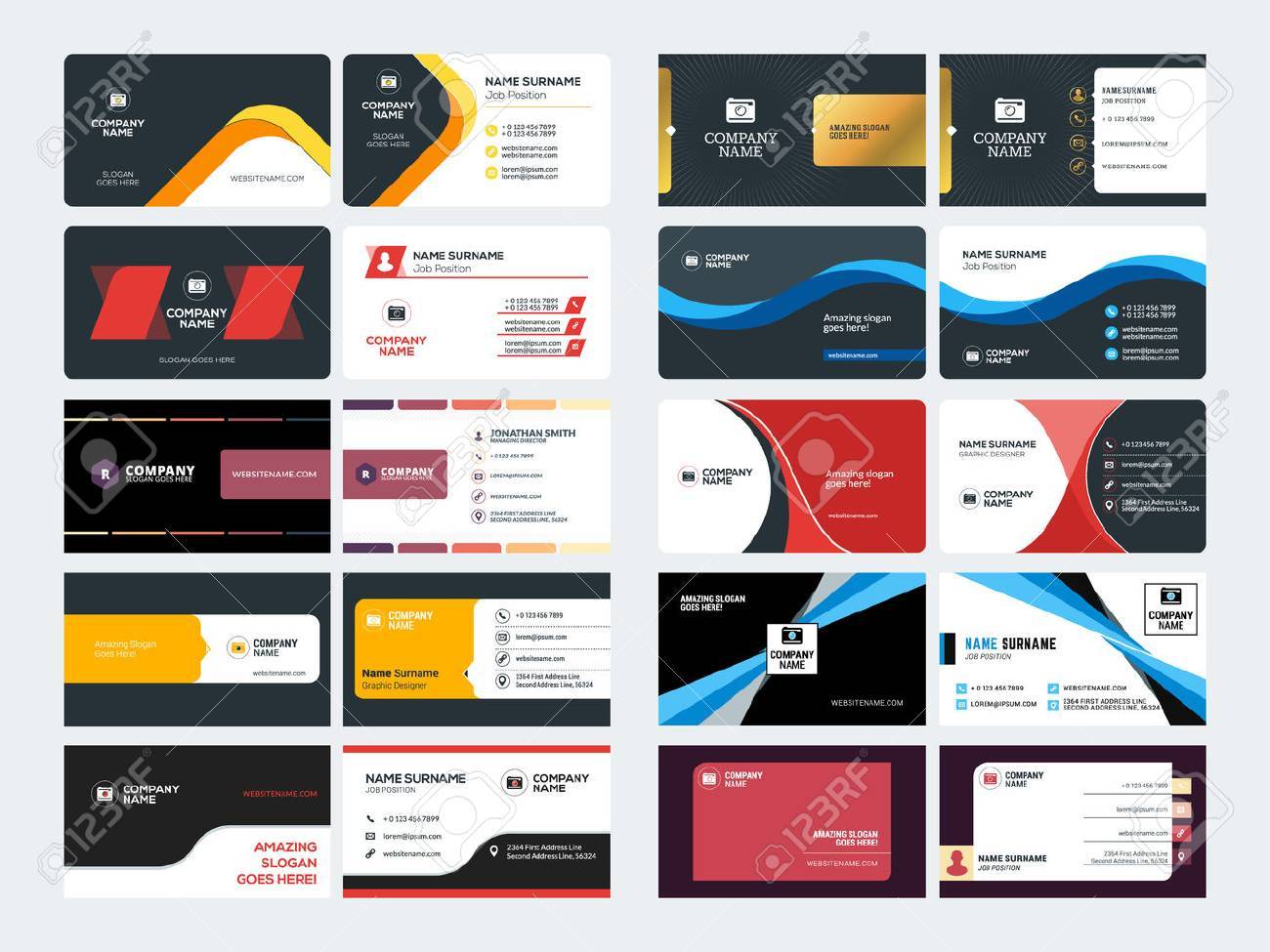 Set of Creative and Clean Corporate Business Card Print Templates. Flat Style Vector Illustration. Stationery Design - 53195983 Set of Creative and Clean Corporate Business Card Print Templates. Flat Style Vector Illustration. Stationery Design - 53195983