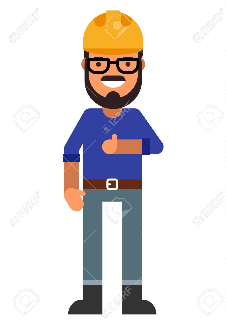 ビルダーまたはヘルメット メガネの技術者 フラットのベクター イラストです 人職業文字のイラスト素材 ベクタ Image