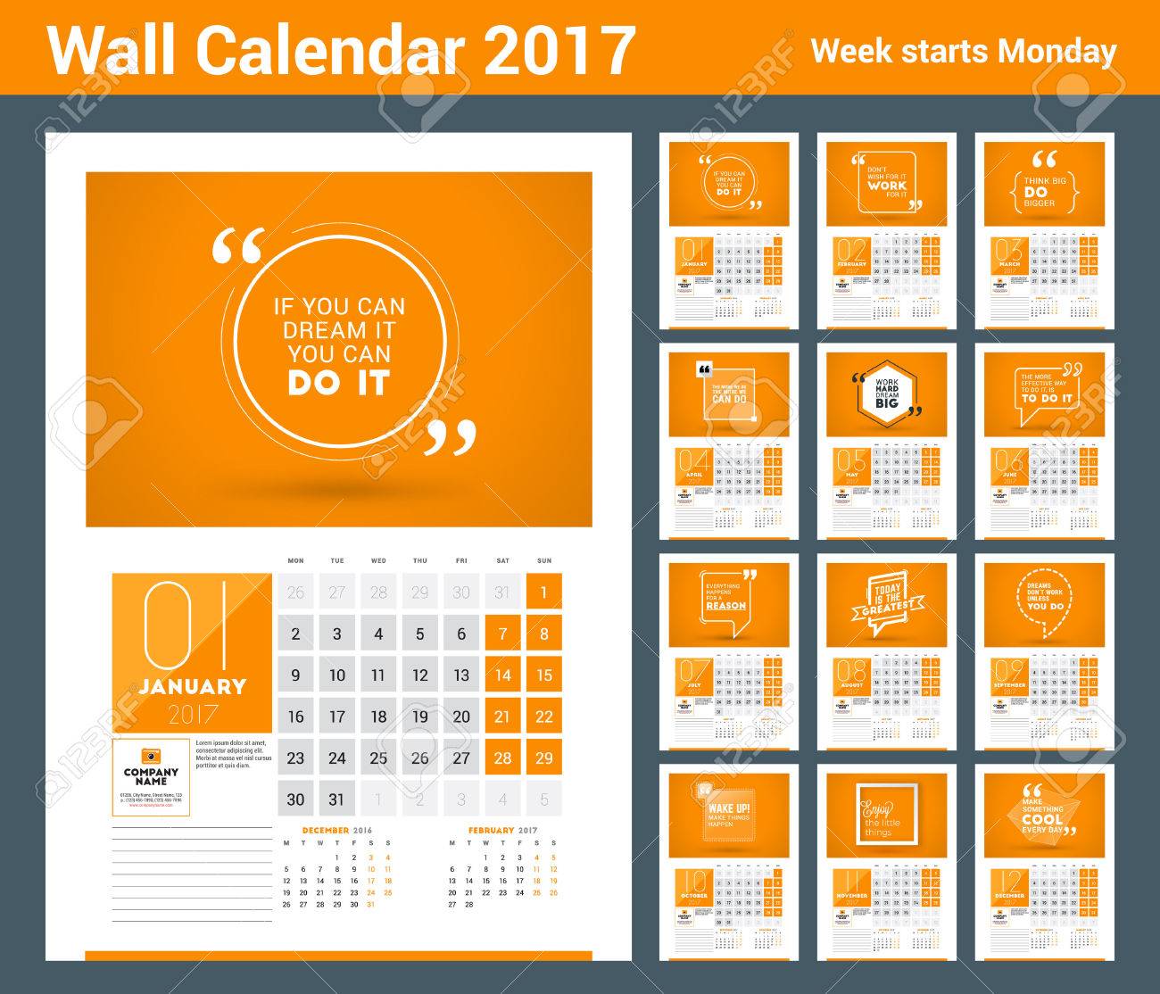 wall calendar planner print template for 2017 year calendar
