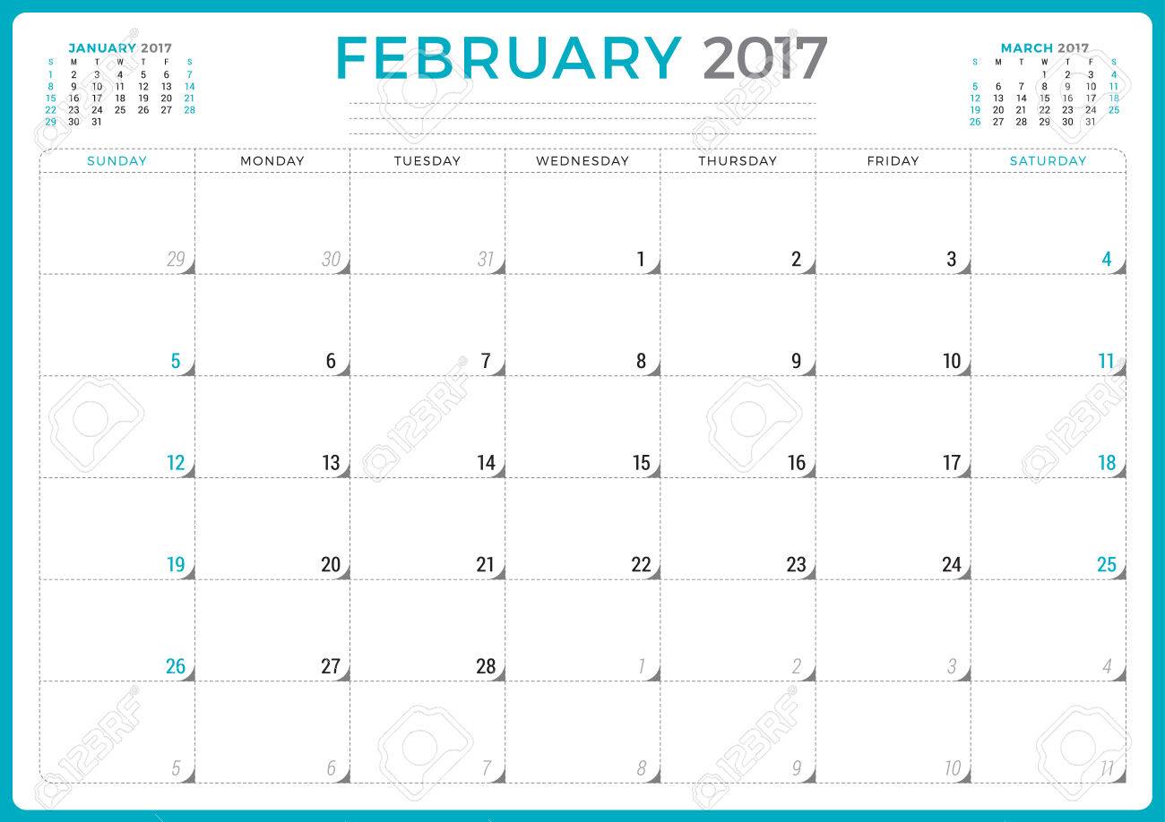 calendar planner for 2017 year vector design template february