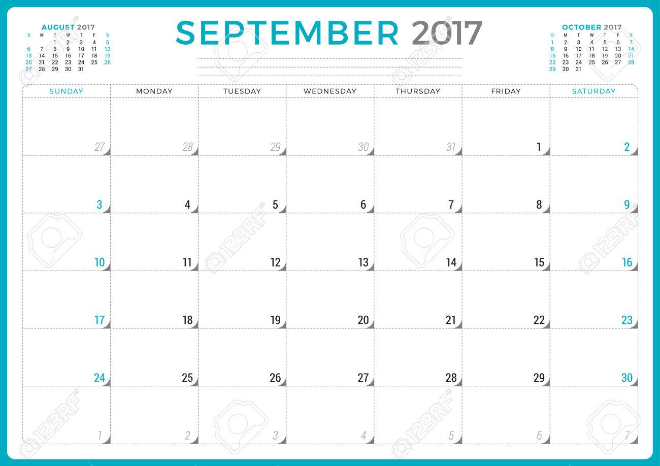 calendar planner for 2017 year vector design template september