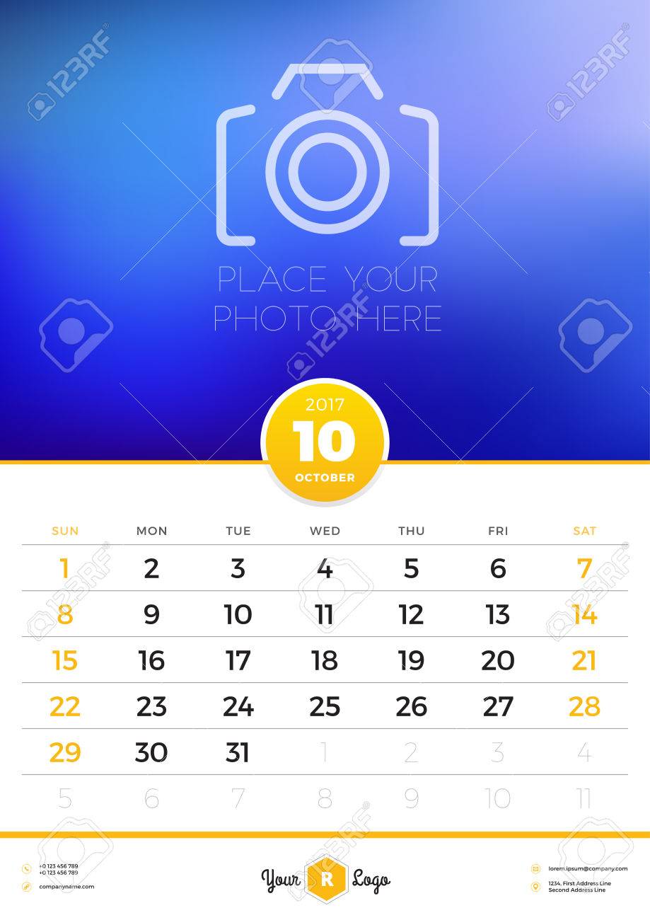 17 年の壁のカレンダー テンプレートです 10 月 写真のための場所とベクター デザイン テンプレートです 週の開始日 縦向きのイラスト素材 ベクタ Image 17 年の壁のカレンダー テンプレートです 10 月 写真のための場所とベクター デザイン テンプレートです 週の開始日 縦向きのイラスト素材 ベクタ Image