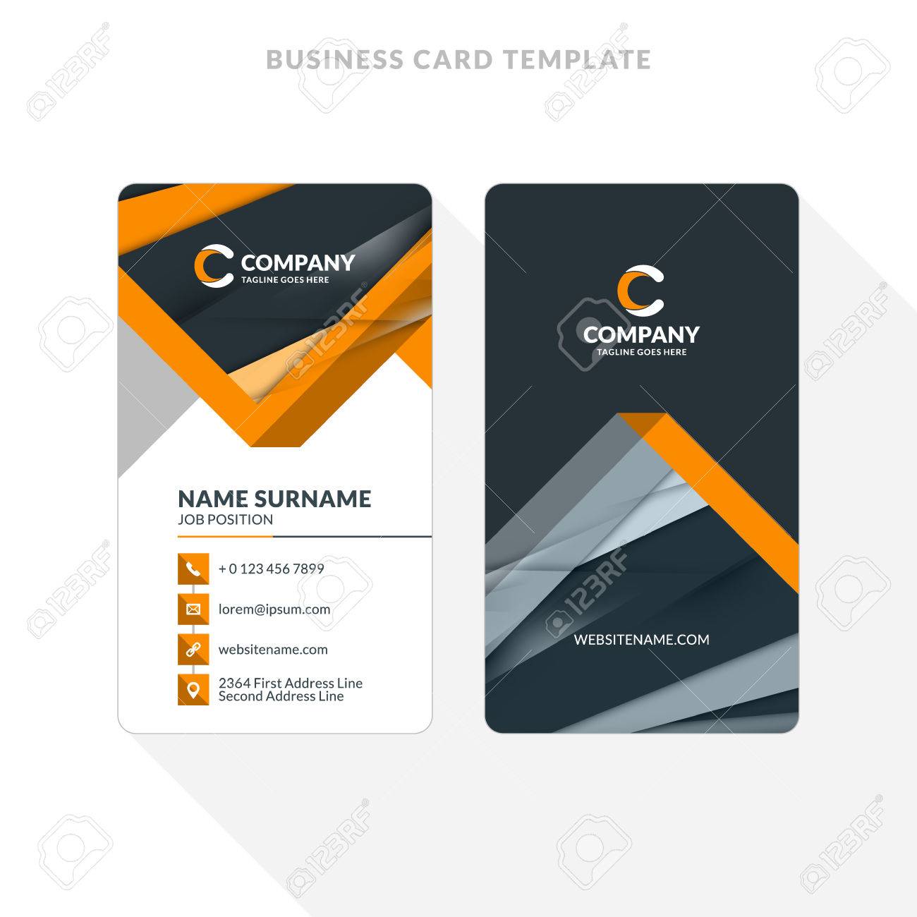 vertical double sided business card template with abstract