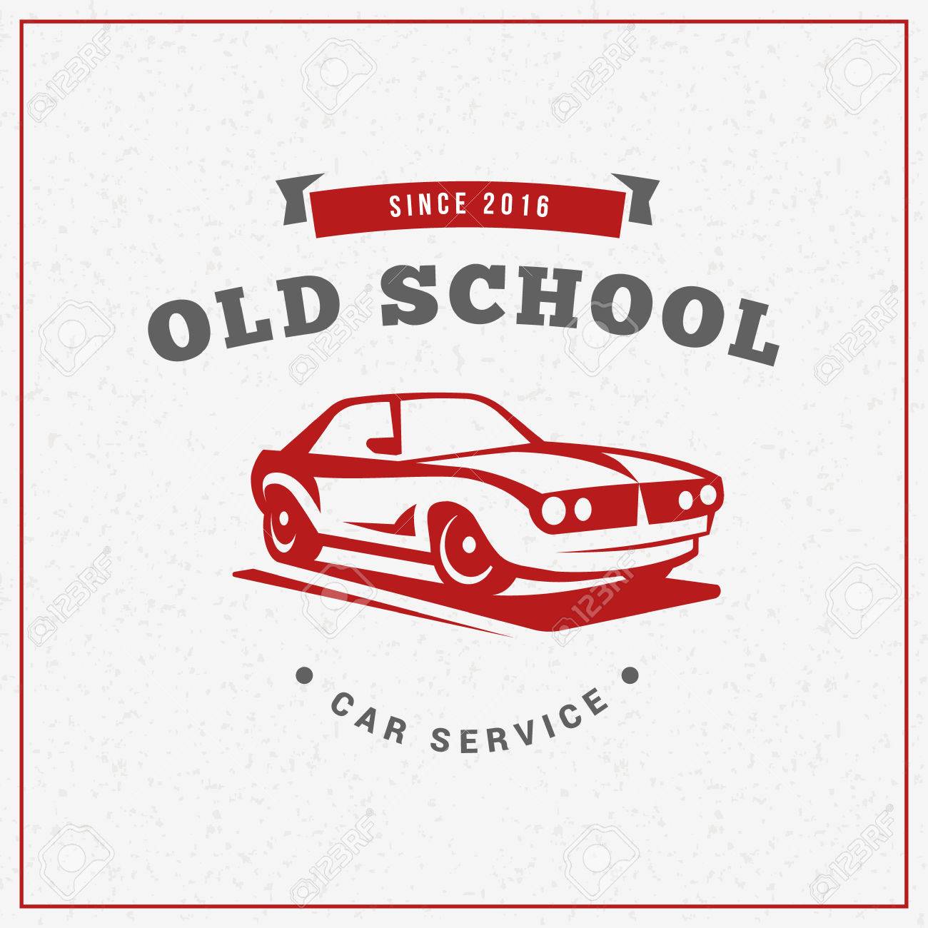 クラシックカーのロゴ エンブレム バッジ サービス車修理 車の修復 車クラブ デザイン要素 ベクトルの図 赤と明るい背景に灰色のイラスト素材 ベクタ Image