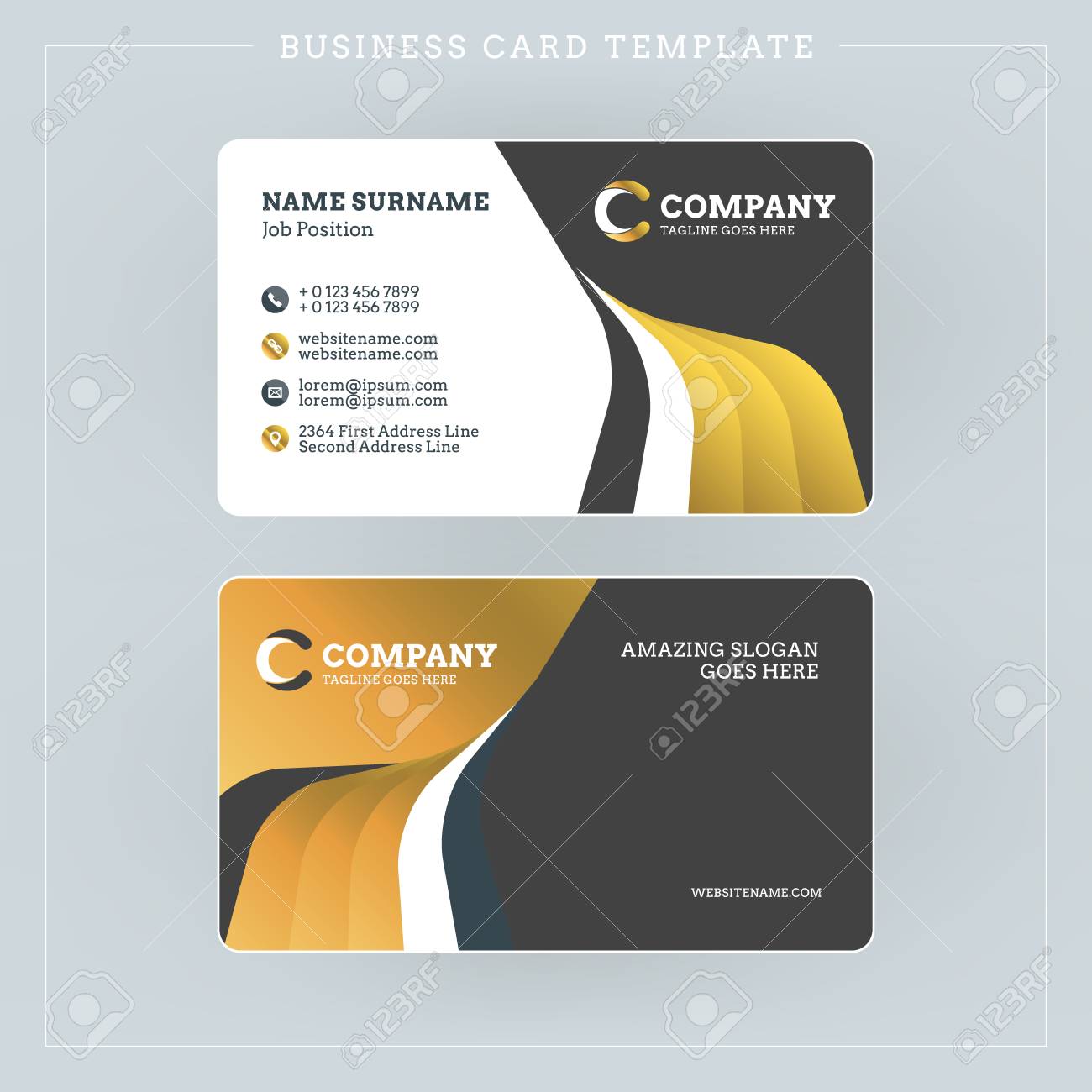 double sided business card template with abstract golden and black waves background vector illustration - Two Sided Business Cards double sided business card template with abstract golden and black waves background vector illustration - Two Sided Business Cards