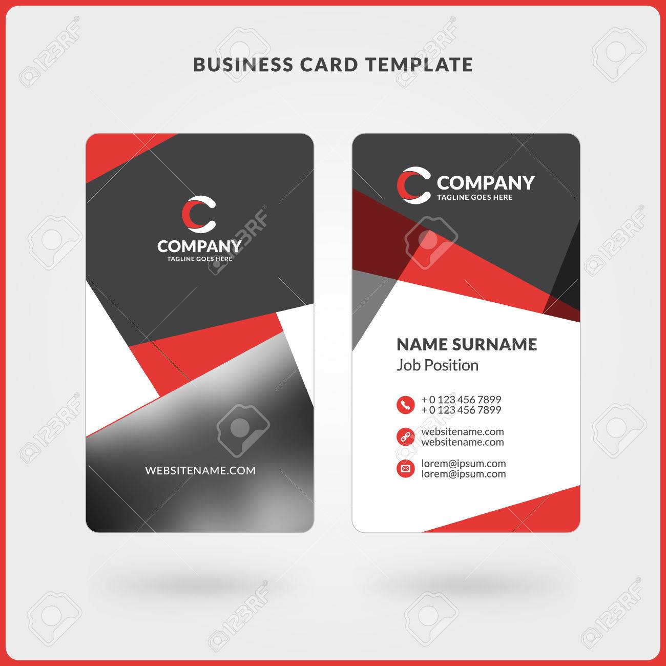 vertical double sided business card template red and black colors