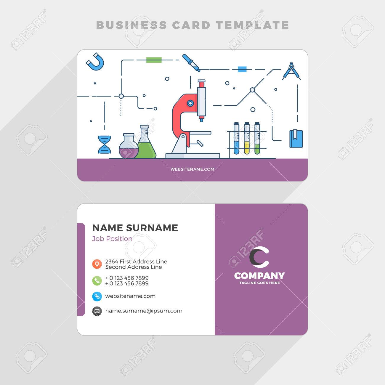 creative business card template with flat line illustration company line card template