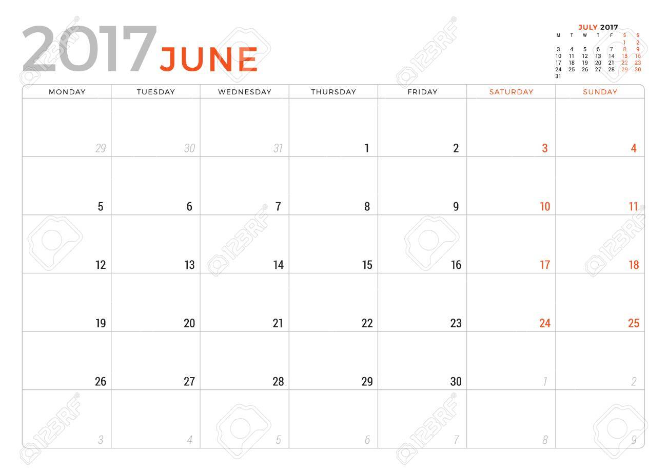 calendar planner for june 2017 year vector design template