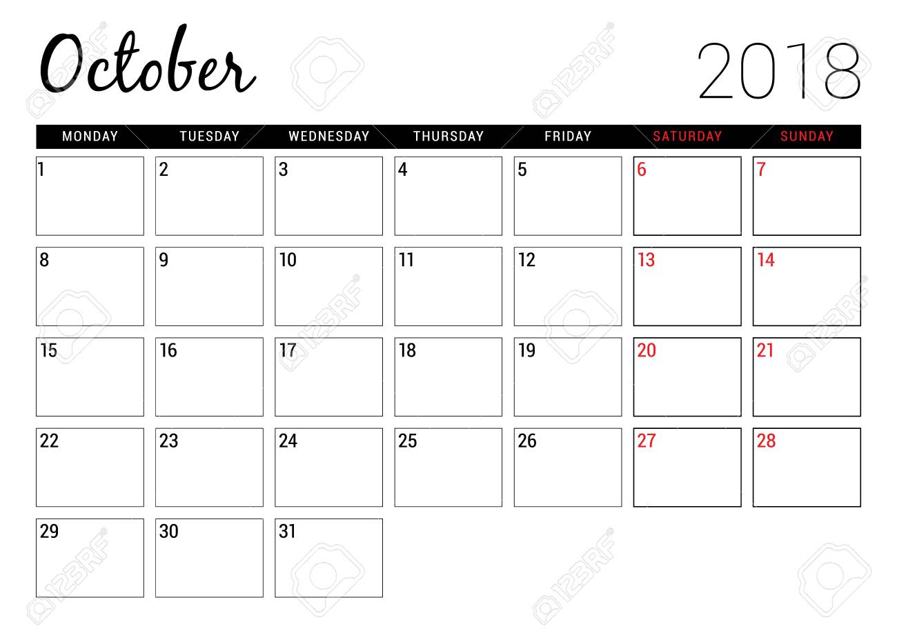 october 2018 printable calendar planner design template week printable calendar starting with monday