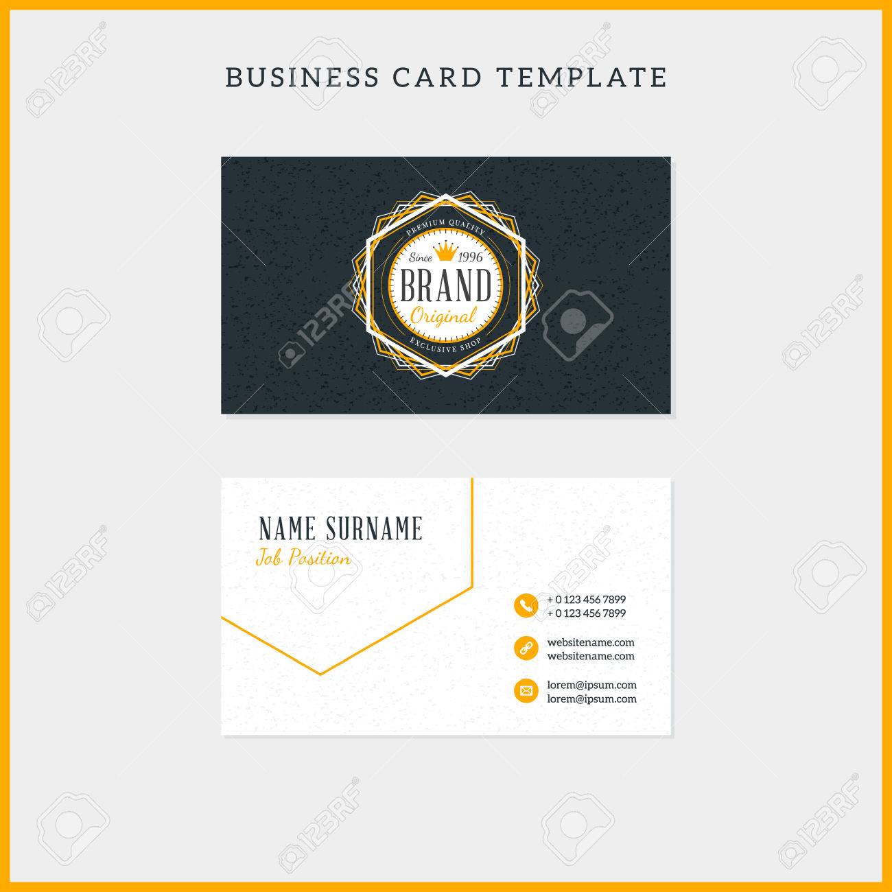 Vettoriale Modello Di Biglietto Da Visita Vintage A Doppia Faccia Con Logo Tipografico Retro E Sfondo Nero Con Texture Illustrazione Vettoriale Design Di Cancelleria Image 77976016