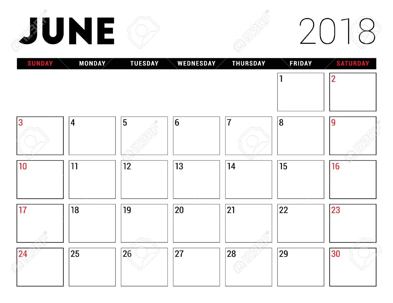 june 2018 weekly calendar