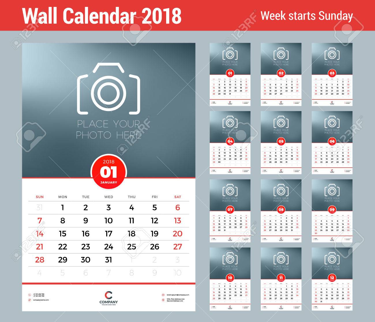 wall calendar template for 2018 year vector design template wall calendar template