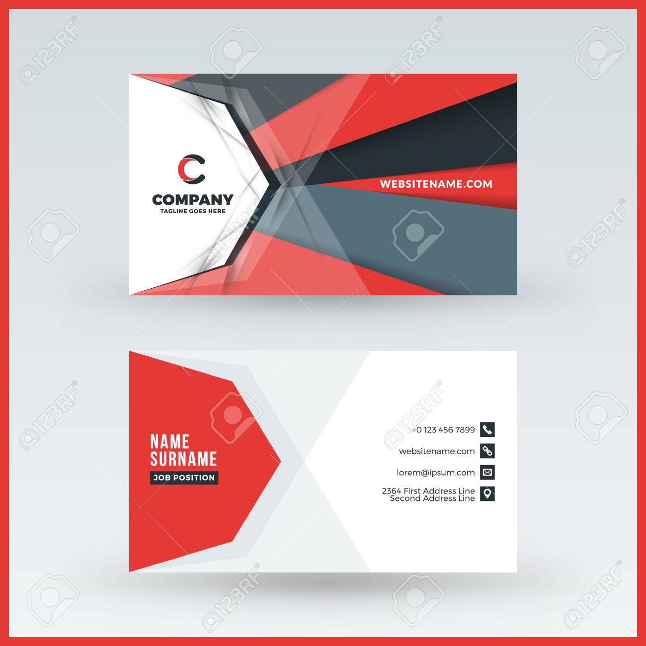 double sided horizontal business card template vector mockup illustration stationery design stock vector