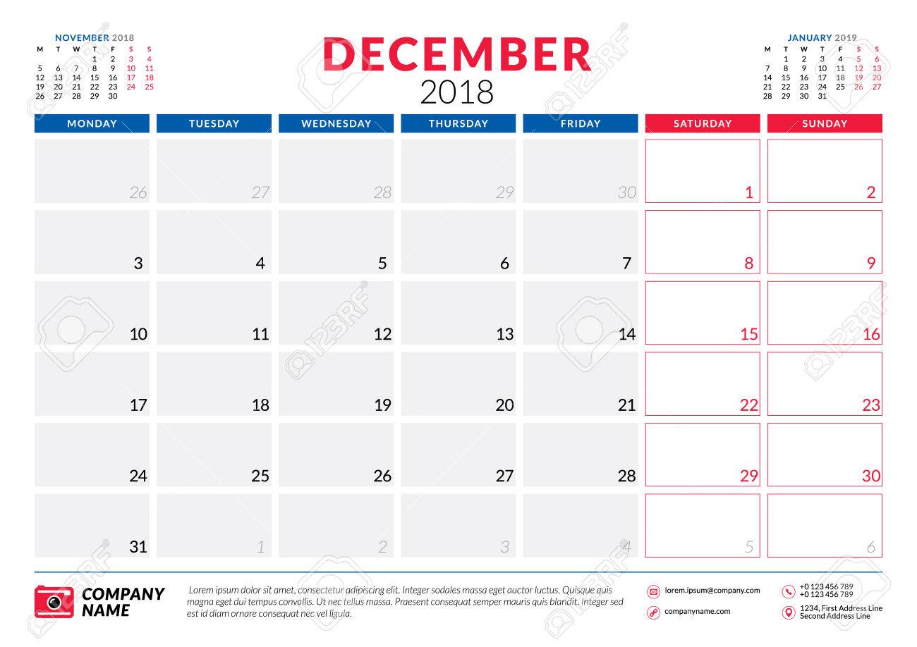 2018 calendar monday start