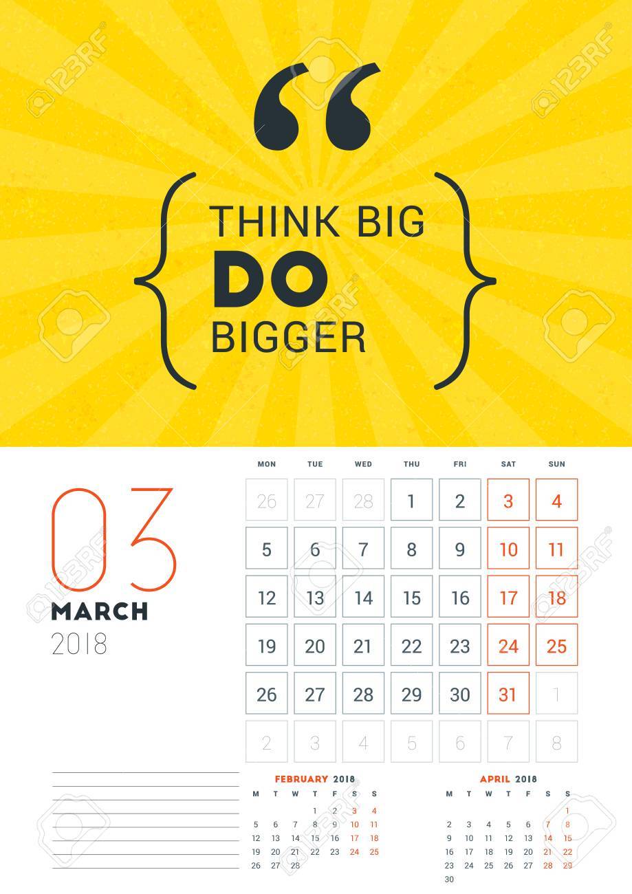wall calendar template for march 2018 vector design print template wall calendar template