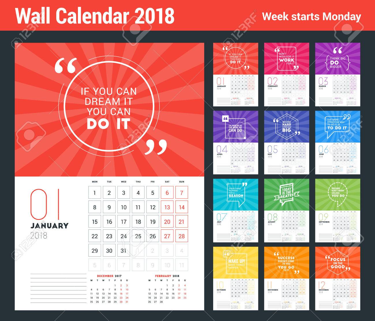wall calendar template for 2018 year vector design print template calendar print
