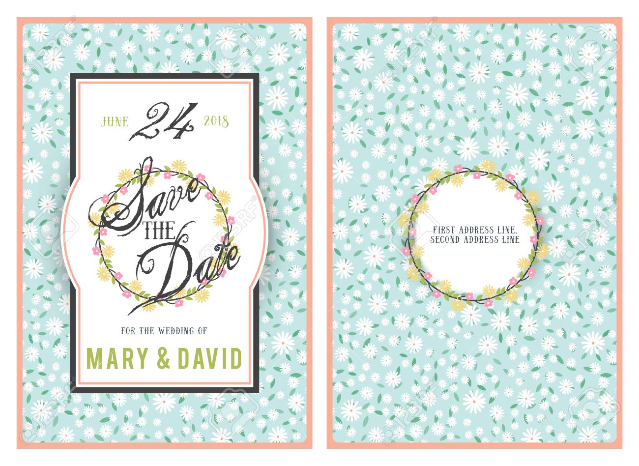 Save The Date Wedding Invitation Double Sided Card Design