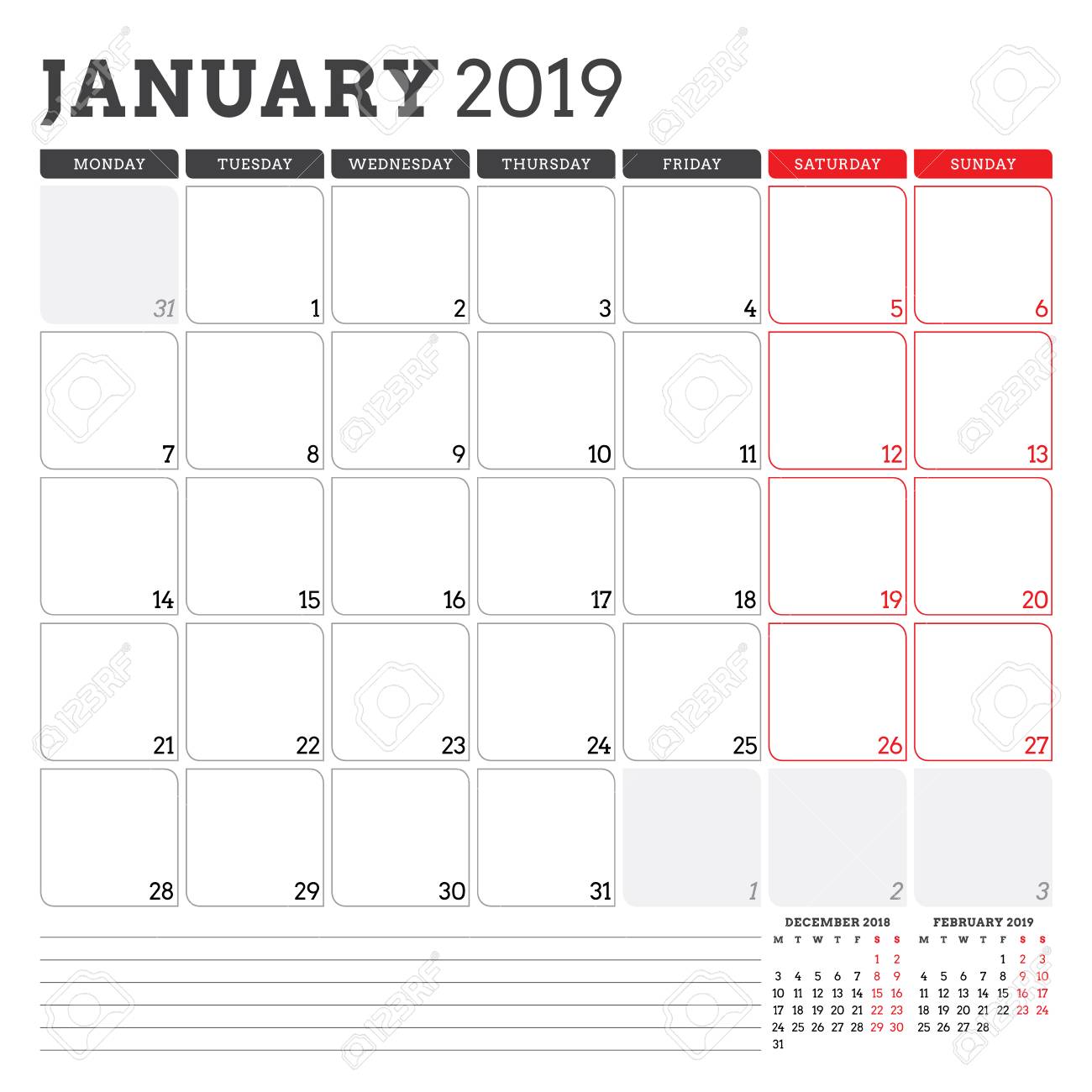 calendar planner for january 2019 week starts on monday printable monday sunday calendar