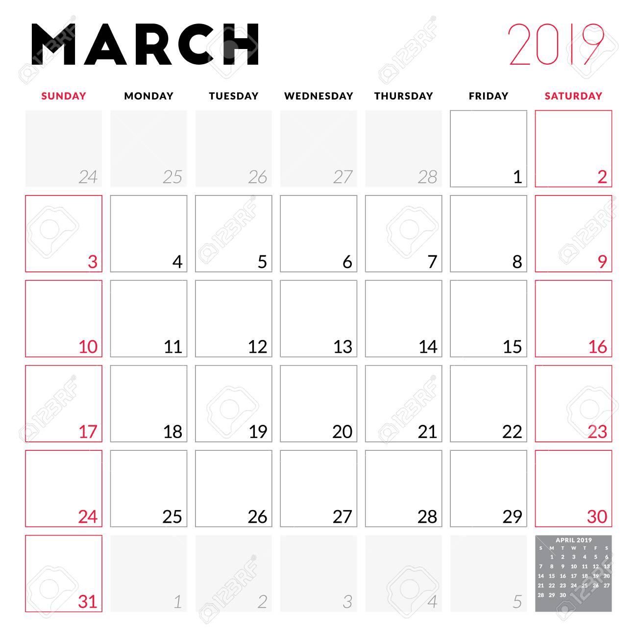 8 March 2019 Calendar Template
