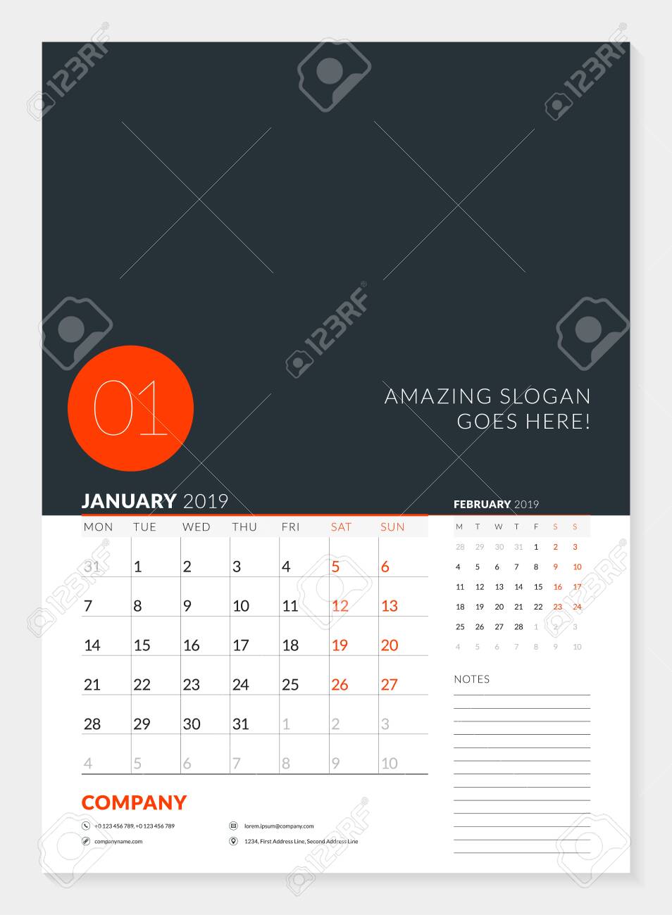 wall calendar planner template for 2019 year 2 months on the 2 page weekly planner template