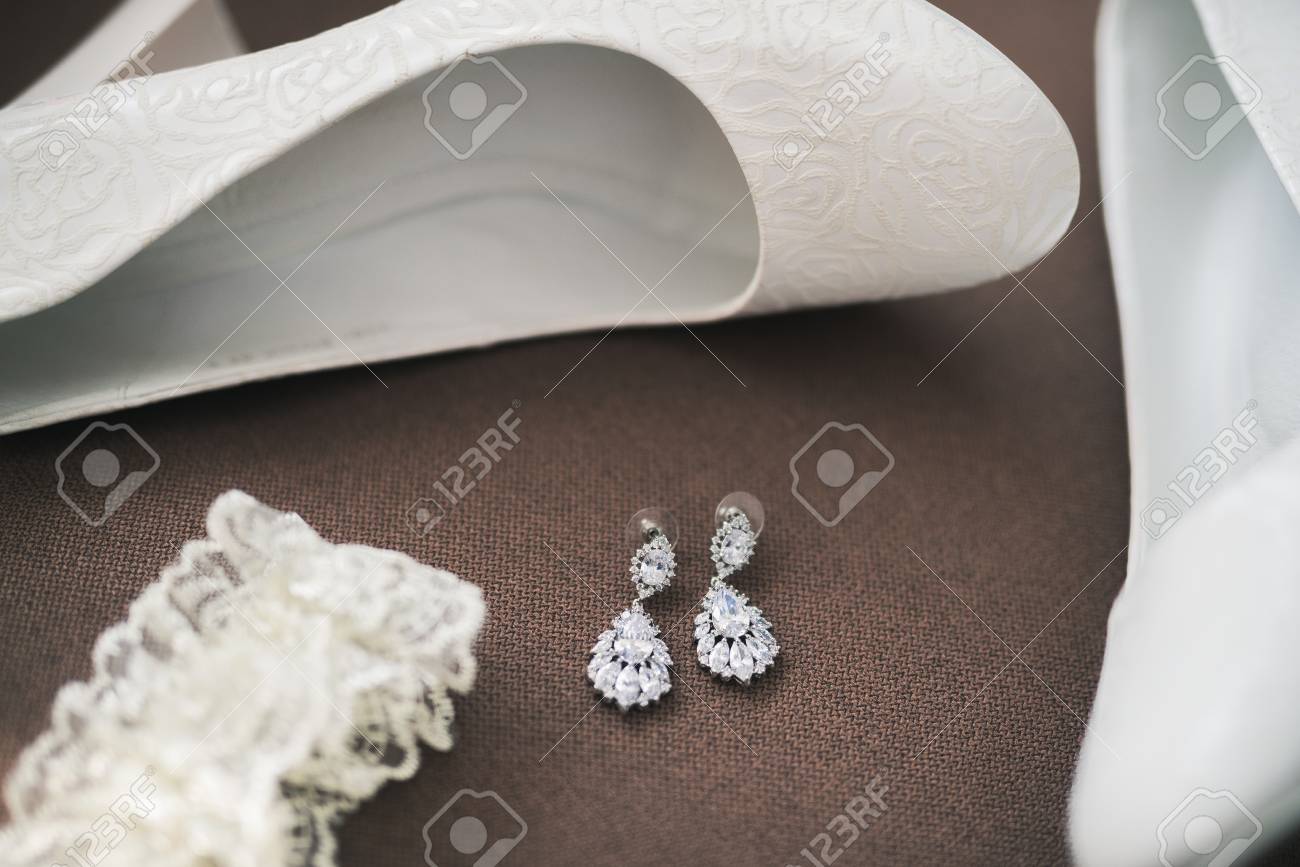 Elegant White Wedding Shoes For Women Day Of Marriage Stock Photo