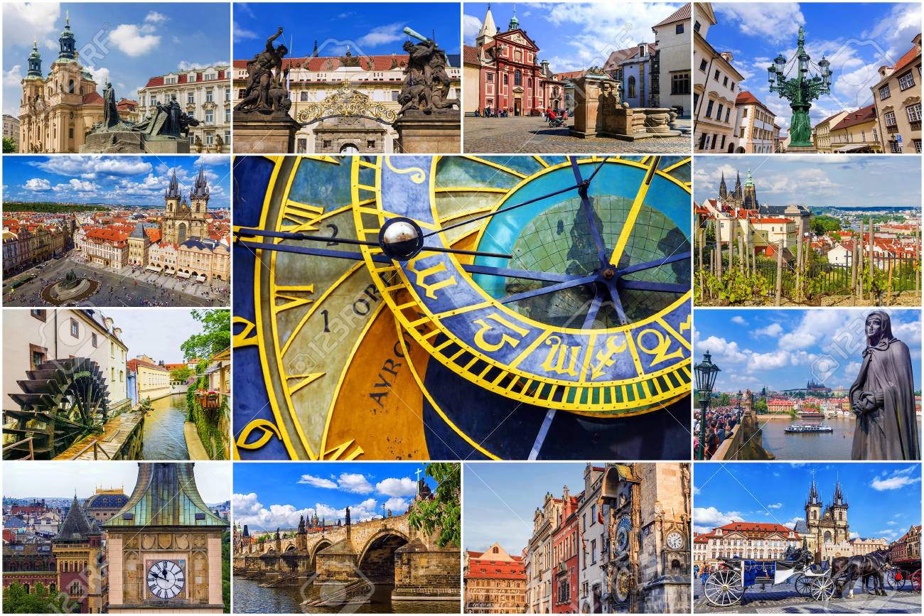 プラハの観光スポットのコラージュ チェコ共和国 の写真素材 画像素材 Image