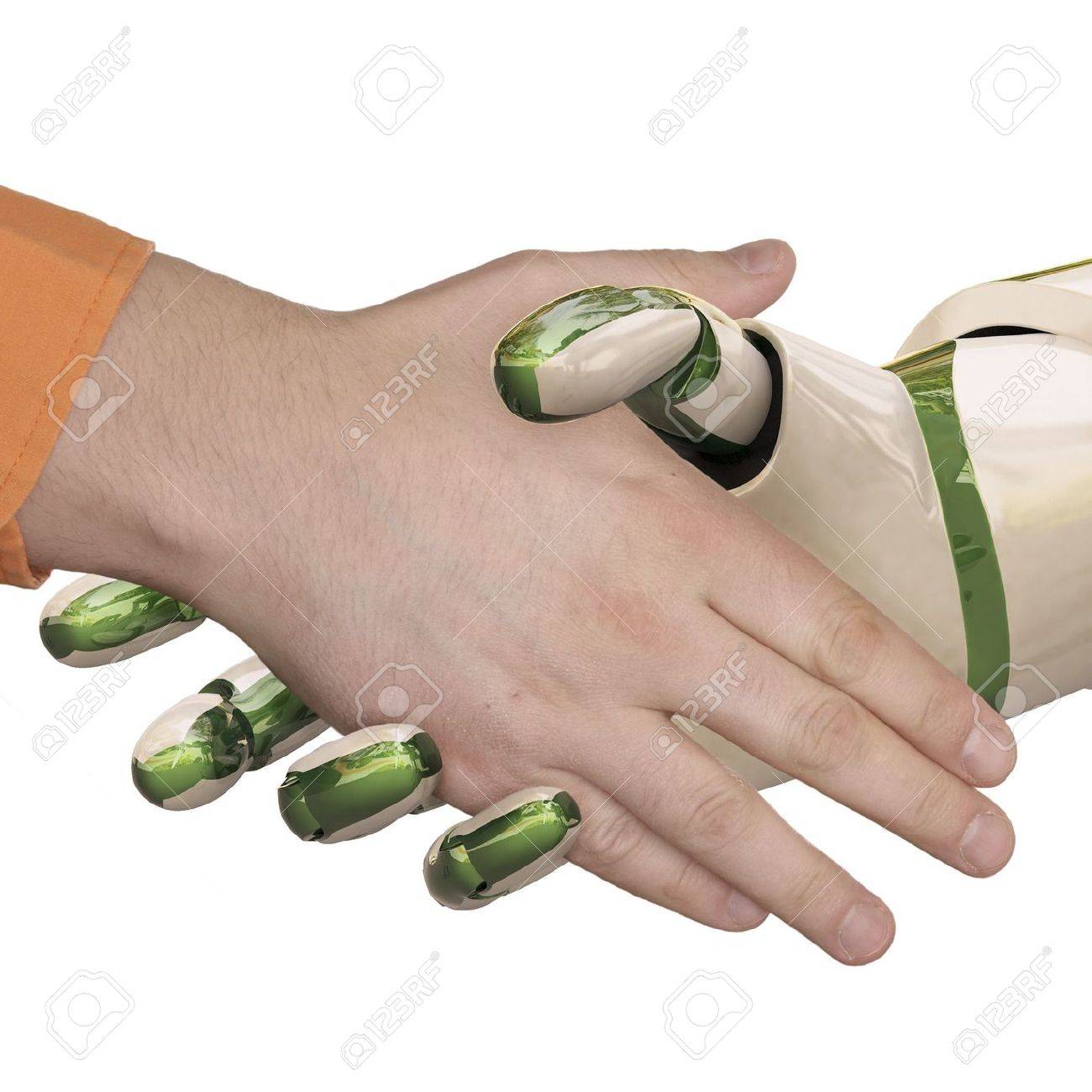 Robot and the man shake hands. Isolated on white. - 6681468 Robot and the man shake hands. Isolated on white. - 6681468