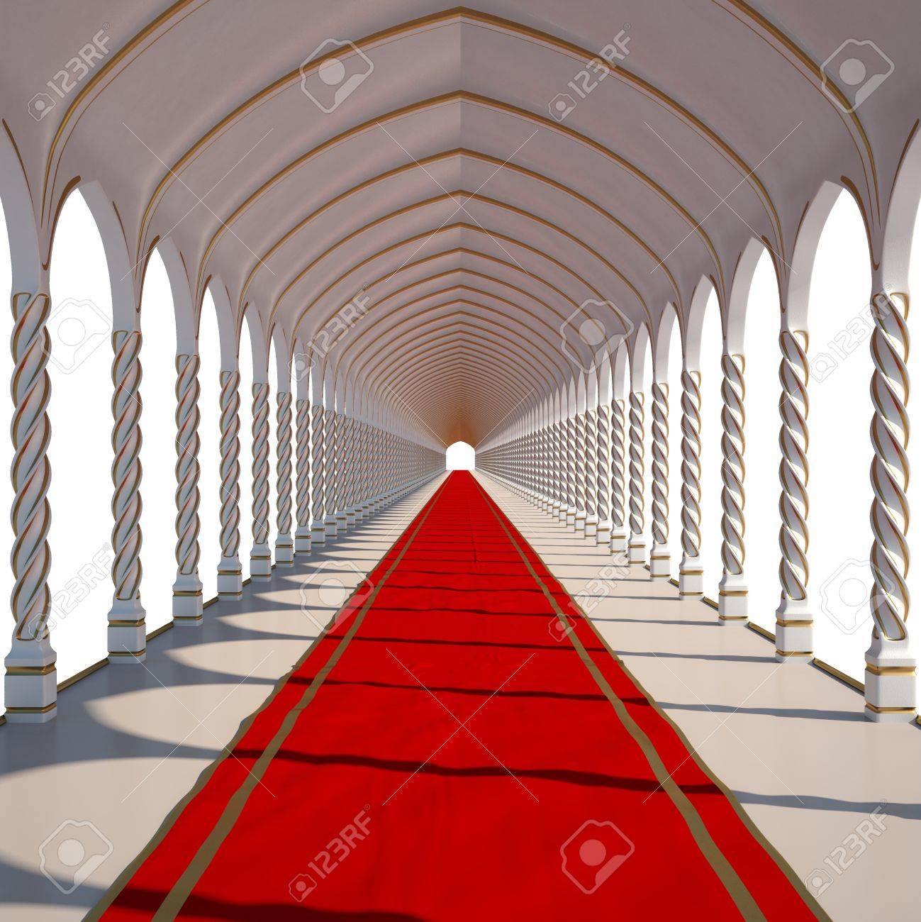 long antique hall with red carpet. isolated on white. stock photo long antique hall with red carpet. isolated on white. stock photo