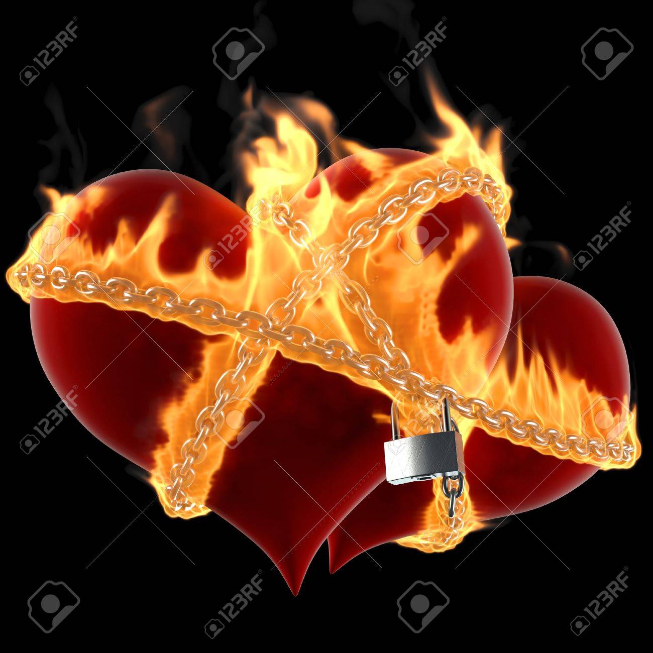 Two Hearts Linked Together By A Burning Chain. Isolated On Black. Stock  Photo, Picture and Royalty Free Image. Image 10267354., image size:1300x1300