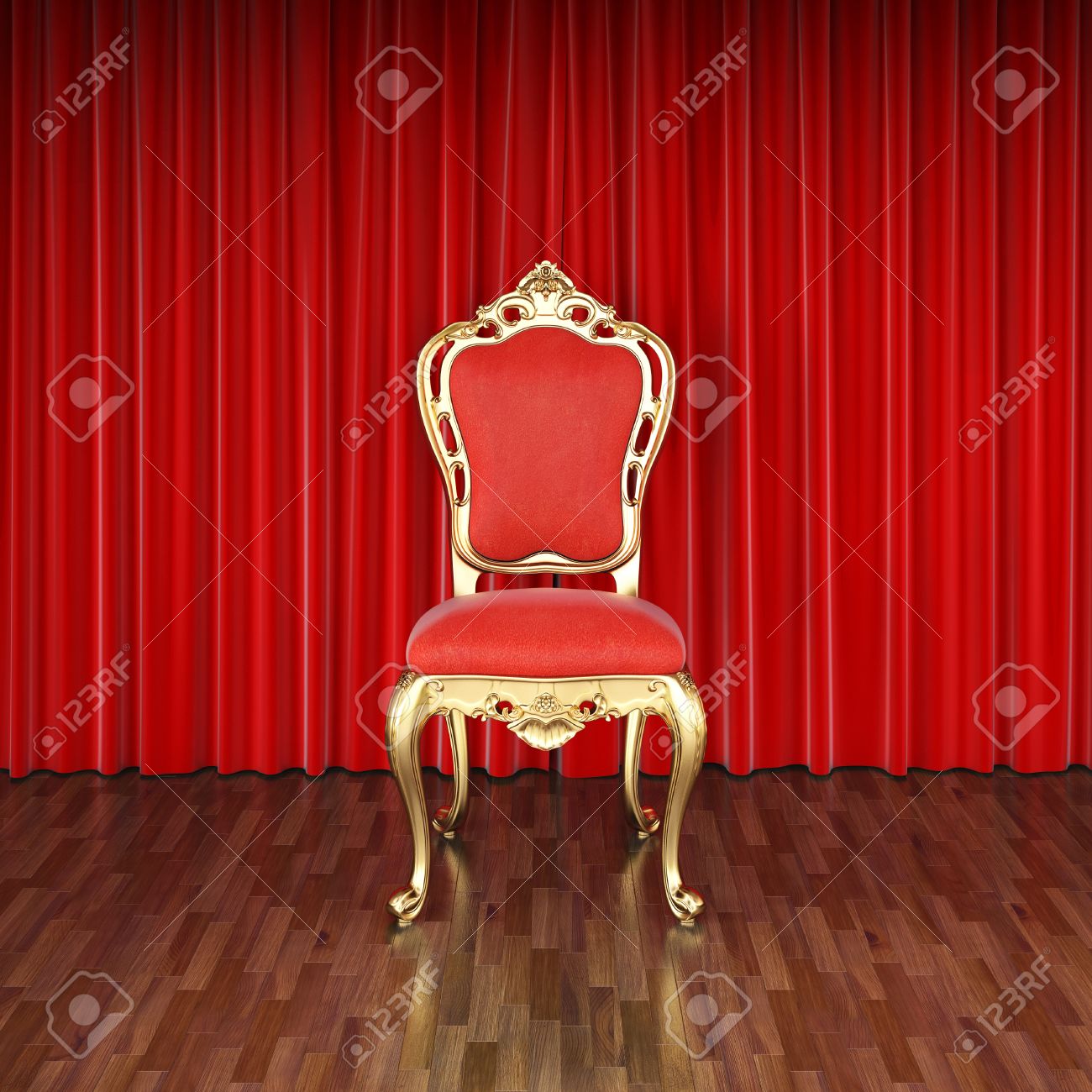 赤いカーテンとステージ上の高級椅子 の写真素材 画像素材 Image