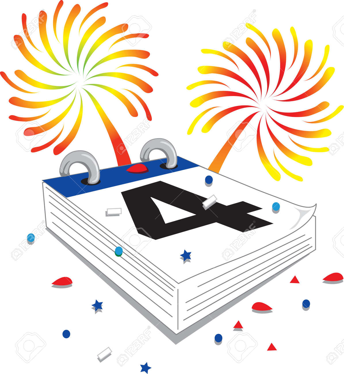 7 月 第 4 の花火でカレンダーのイラスト の写真素材 画像素材 Image