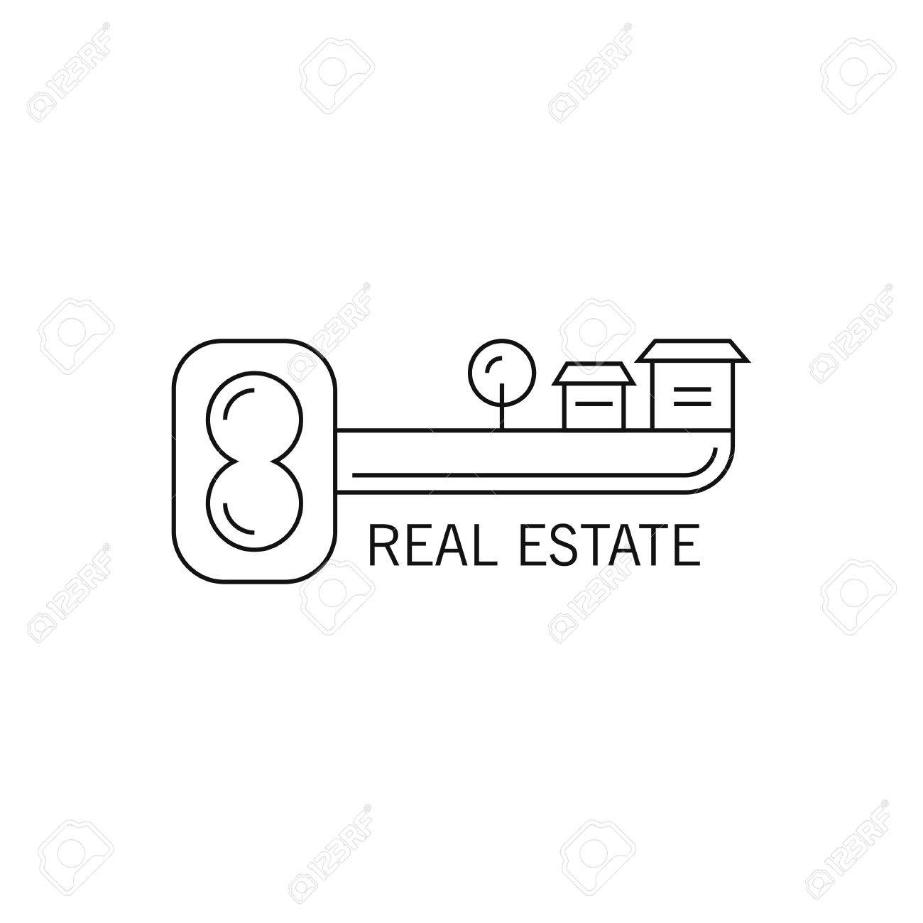 vector logo with the image of keys and silhouettes of houses production keys
