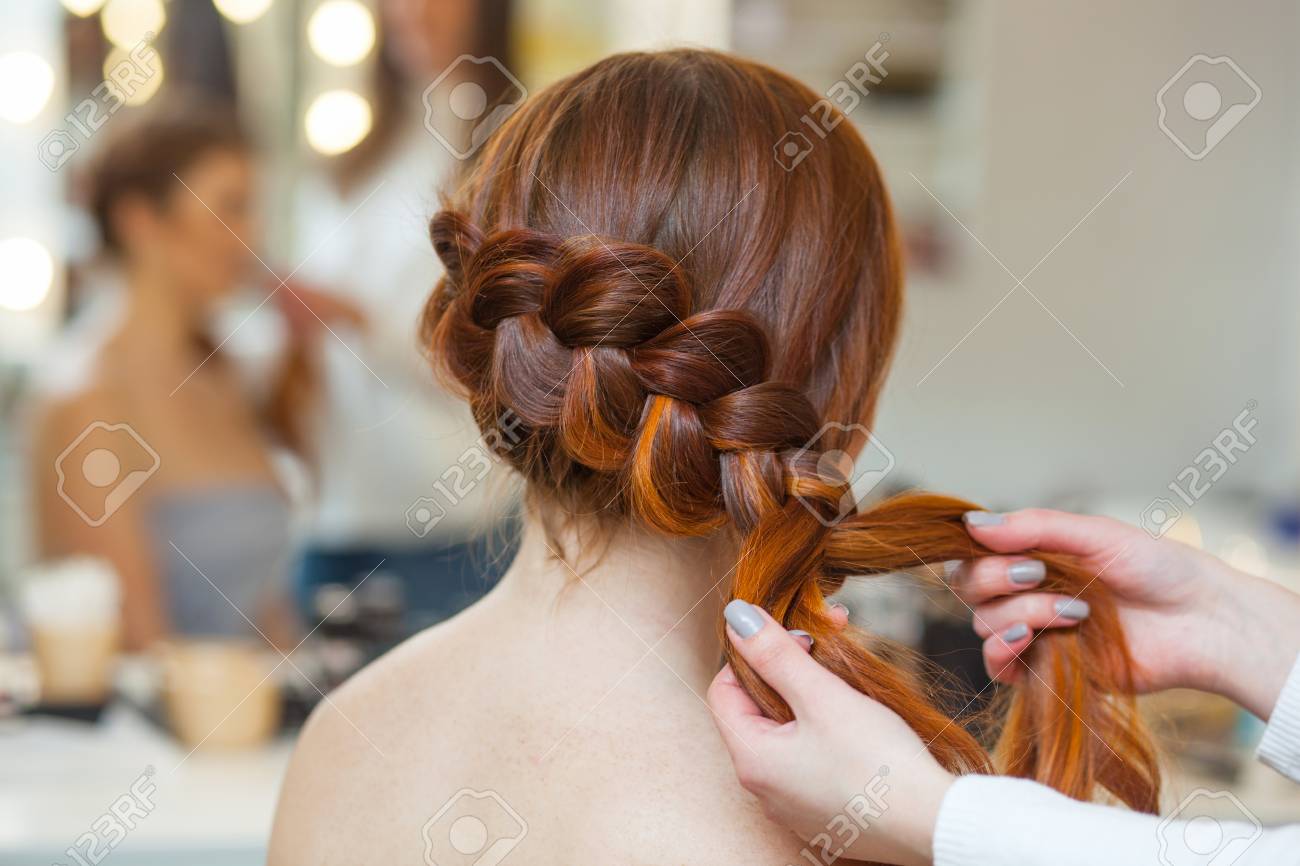 Beautiful Red Haired Hairy Girl Hairdresser Weaves A French