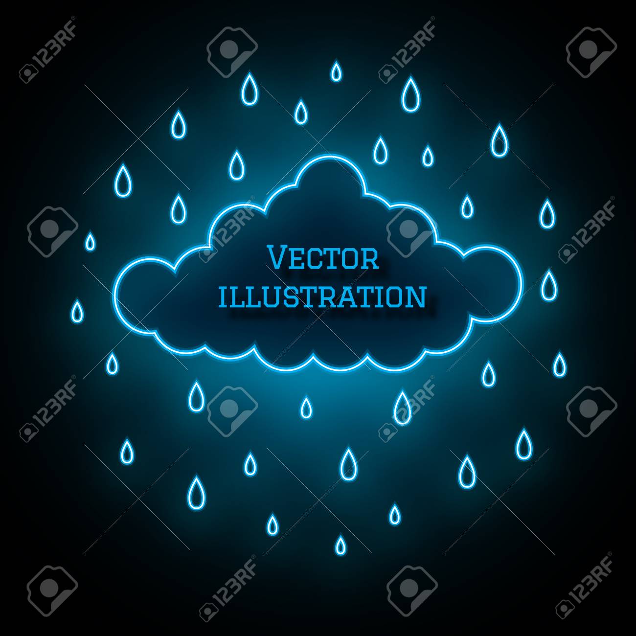 Nuvem E Pingos De Chuva De Neon No Fundo Escuro Elegante Ilustracao Brilhante Vetor De Cor Magica Campo Livre Para O Seu Texto Conceito De Internet Para O Design Do Site Botao