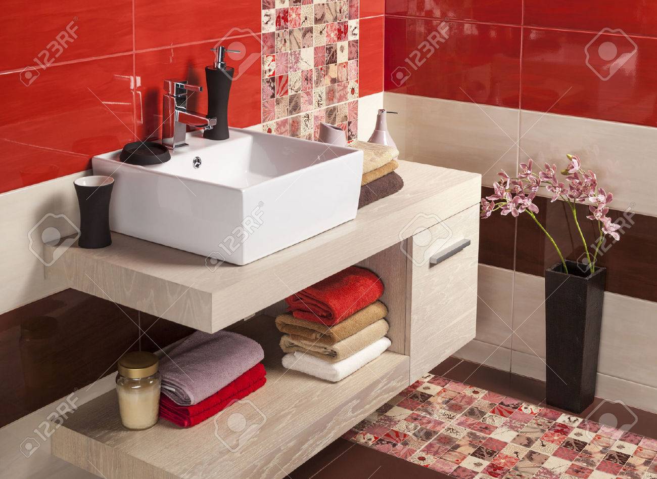 Interior of modern bathroom with sink and toilet - 42118573 Interior of modern bathroom with sink and toilet - 42118573