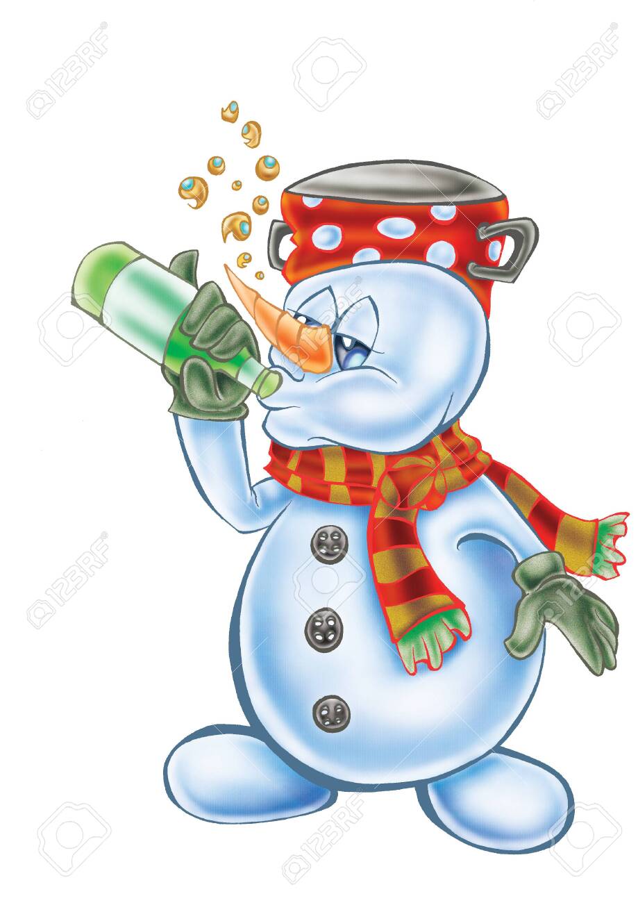 Mascot Of Drunk Snowman Isolated On White Stock Photo, Picture And Royalty  Free Image. Image 133471821.
