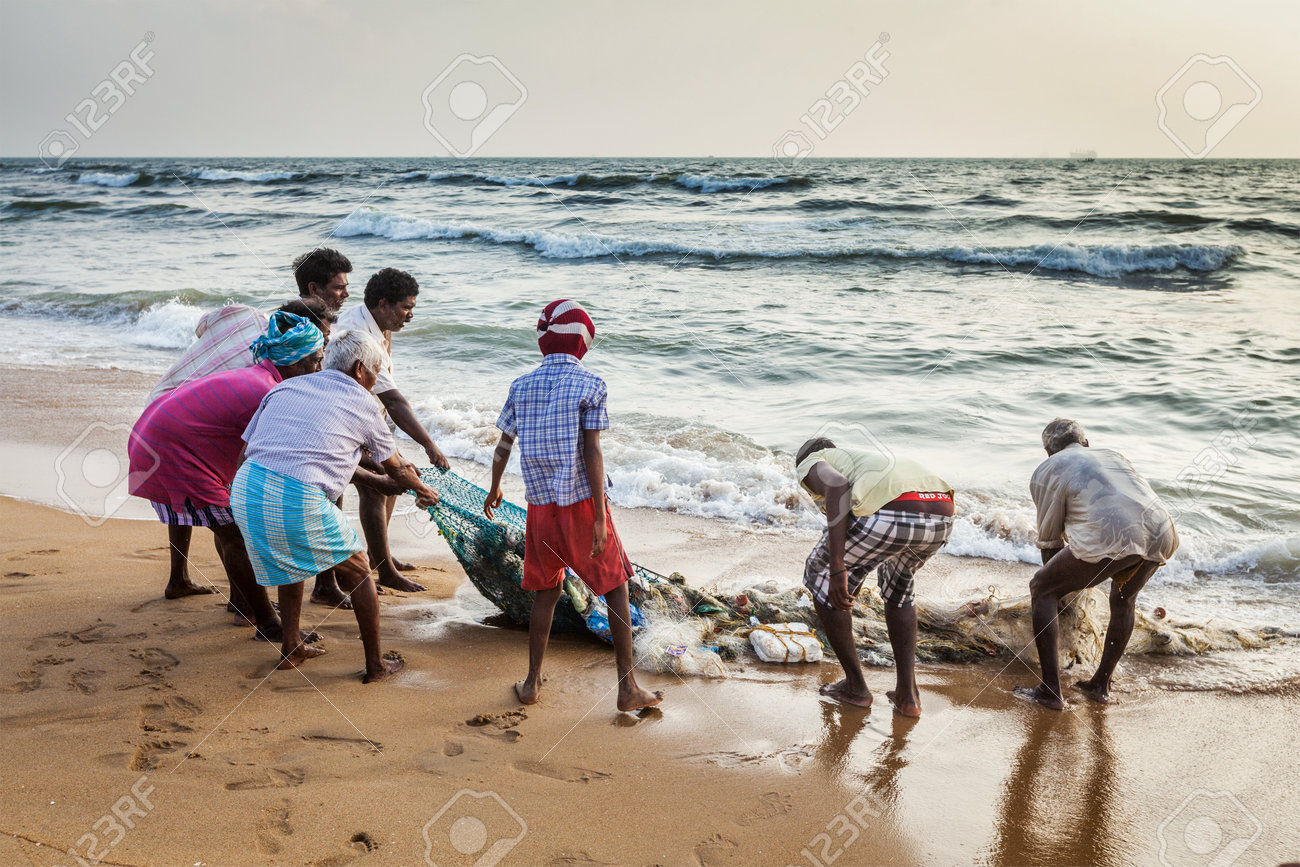 Chennai India February 10 2013 Indian Fishermen Dragging