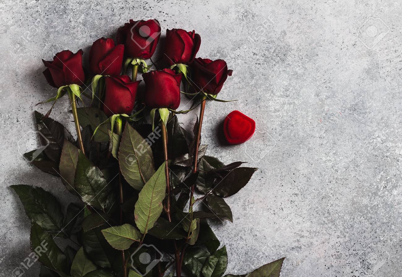 Valentines Day Womens Mothers Day Red Rose Gift Surprise On Grey