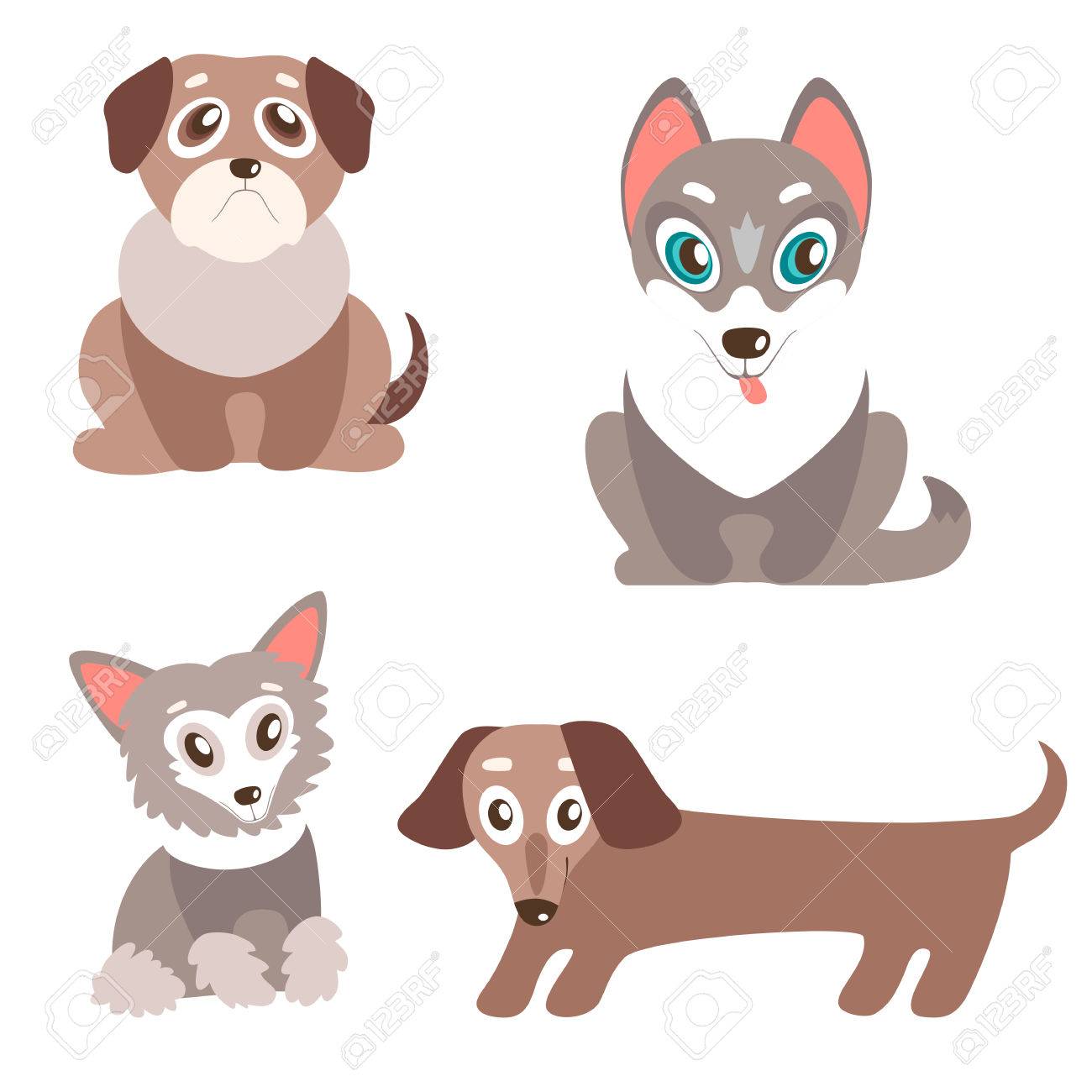 Jeu De Chiots Vectorielles Chiens Mignons Meilleurs Amis Carlin Husky Teckel Et Chinois à Crête Différentes Races Beaux Animaux