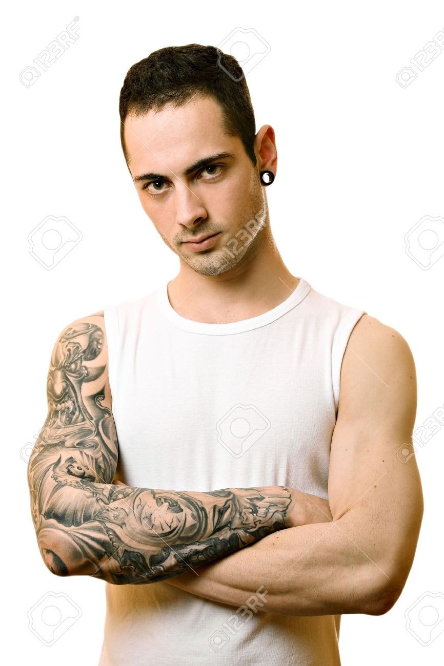 Handsome Young Man With Tattoo, Isolated On White Stock Photo, Picture and Royalty Free Image. Image 9035529.