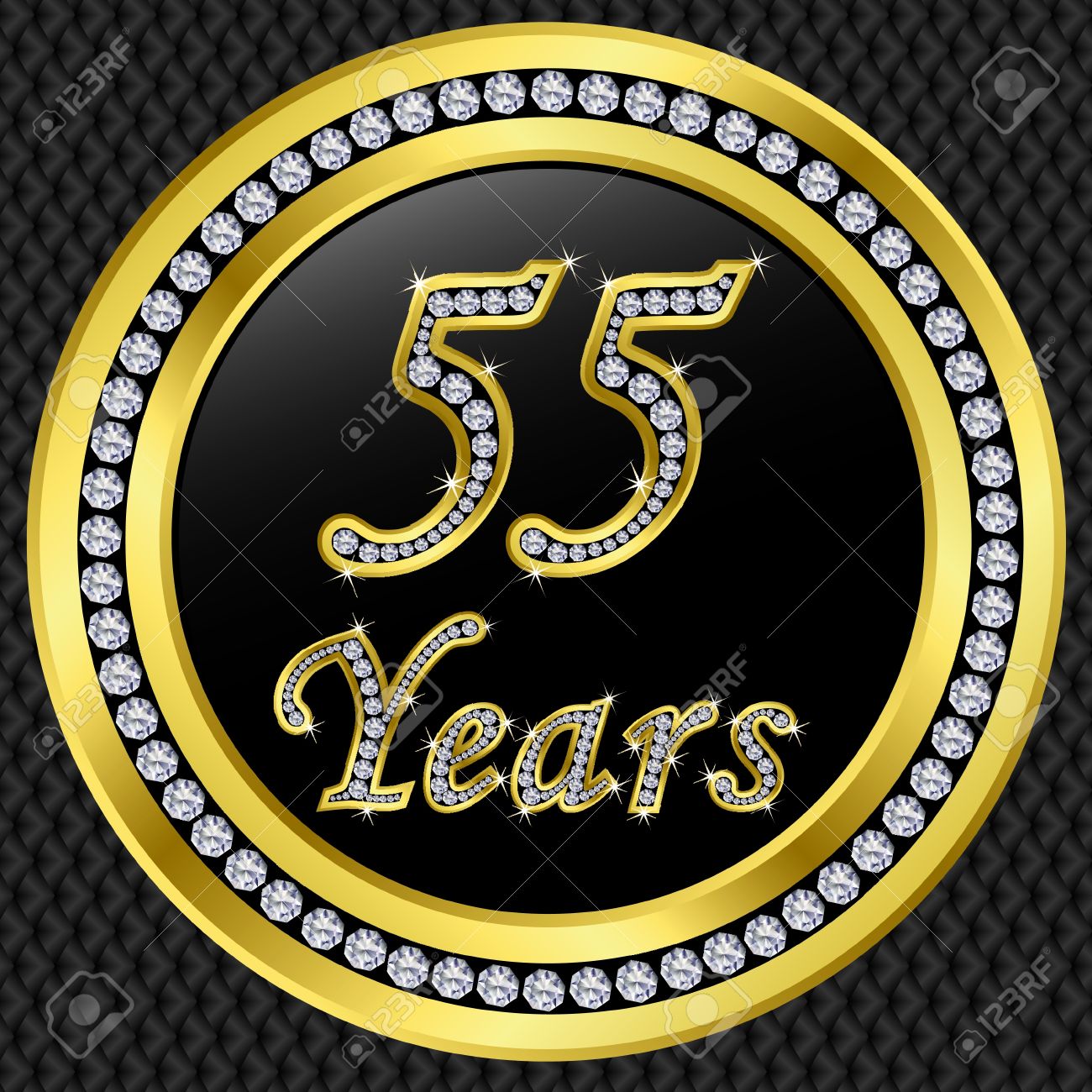 55 years anniversary golden happy birthday icon with diamonds, vector illustration Stock Vector - 11860286