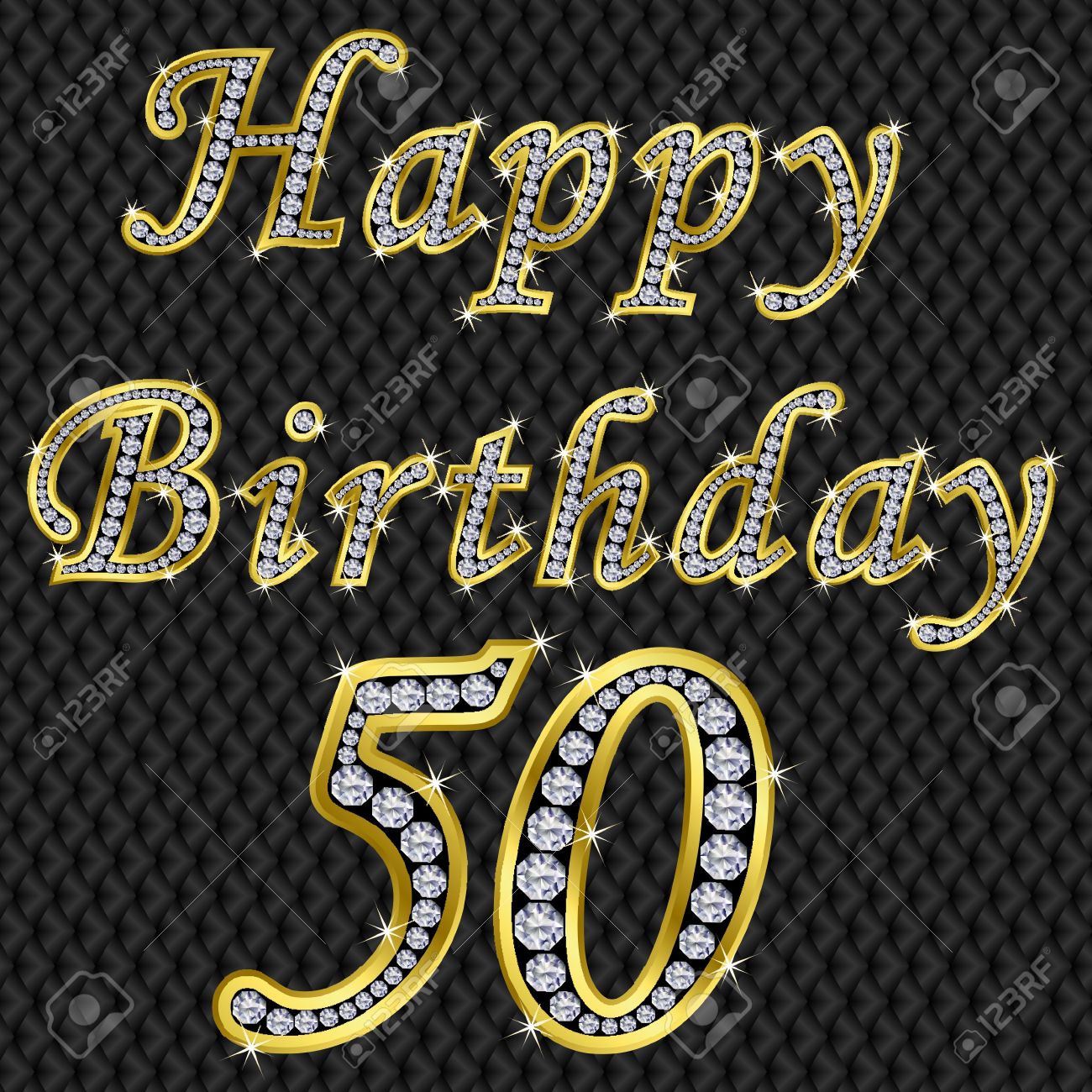 Feliz 50 Cumpleanos De Oro Con Diamantes Ilustracion Vectorial Ilustraciones Vectoriales Clip Art Vectorizado Libre De Derechos Image