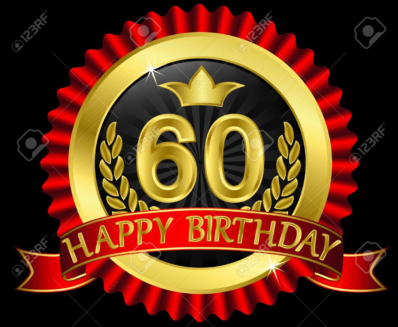 リボン イラストと 60 歳お誕生日おめでとうゴールデン ラベル のイラスト素材 ベクタ Image