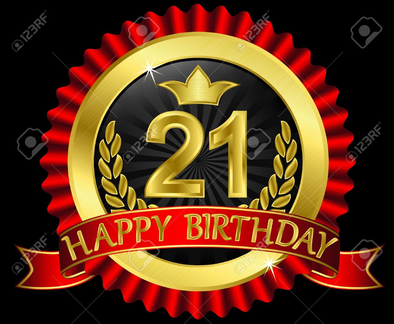 21 Ans D Etiquettes Joyeux Anniversaire Avec Des Rubans D Or Clip Art Libres De Droits Vecteurs Et Illustration Image